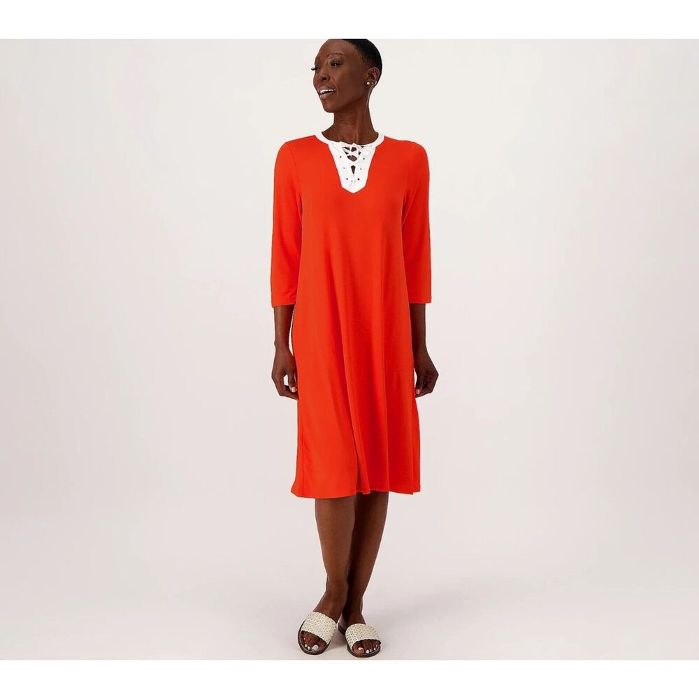 Cuddl Duds Midi Sunsmart Sunwear Bright UPF50+ Dress Large Spicy Orange